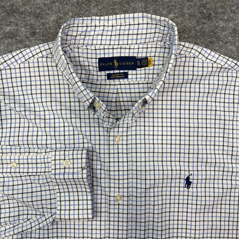 Ralph Lauren performance shirt men's XL plaid classic fit blue pony button down